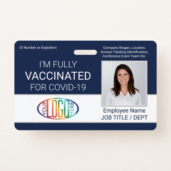 QR Code Logo Photo Employee ID Vaccine Pass Navy Badge