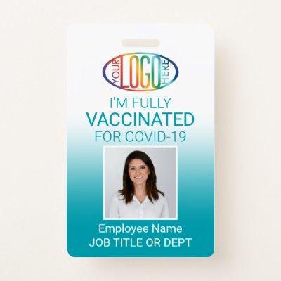 QR Code Logo Photo ID Covid Vaccinated Teal Blue Badge