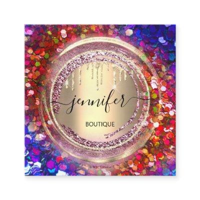 QR Code Logo Shop Blue Red Gold Drips Confetti   Square