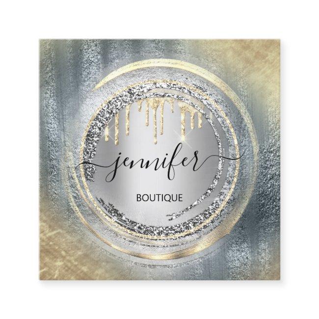 QR Code Logo Shop Silver Gray Gold Drips Square