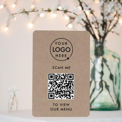 QR Code Menu | Rustic Kraft Logo Contactless Foam Board