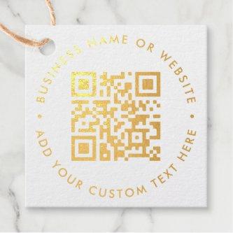 QR Code Minimalist Clean Simple White and Gold Foil Favor Tags