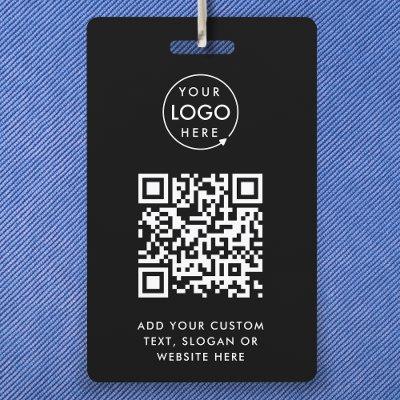 QR Code | Modern Black Business Logo Event Badge