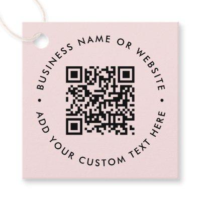 QR Code | Modern Business Blush Pink Round Favor Tags