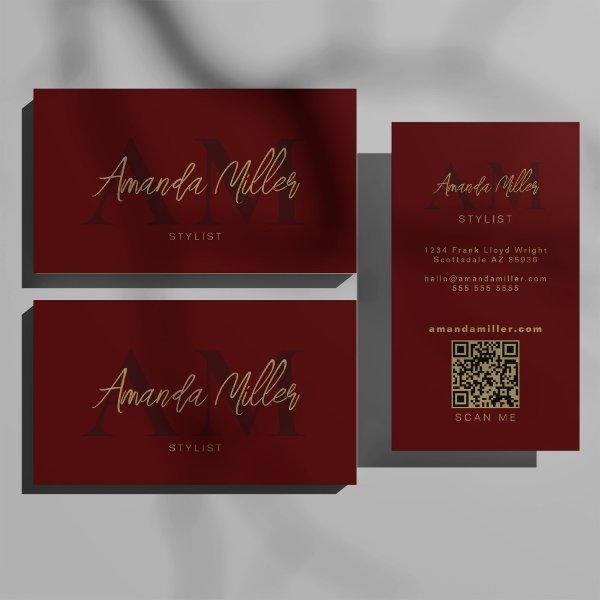 QR Code Modern Minimalist Monogram Dark Red