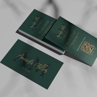QR Code Modern Minimalist Monogram Emerald Green