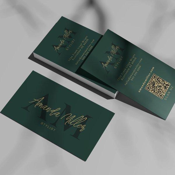 QR Code Modern Minimalist Monogram Emerald Green