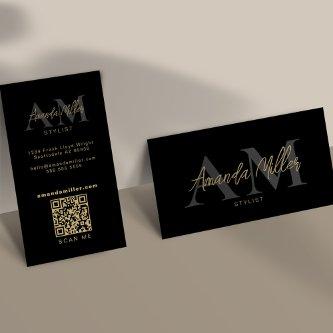 QR Code Modern Minimalist Monogram Vertical Black