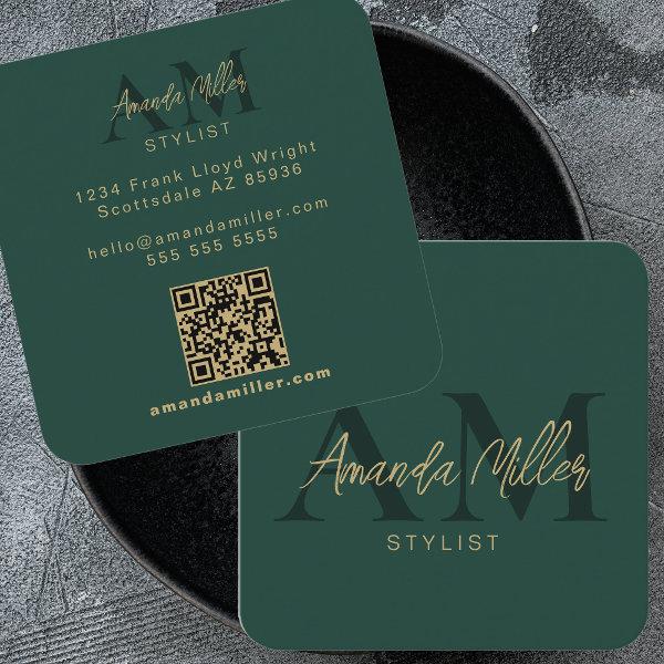 QR Code Modern Minimalist Monogram Vertical Black Square