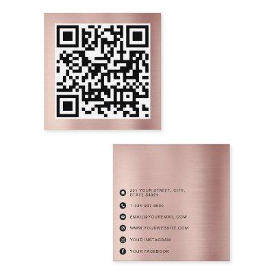 QR Code Modern Minimalist Rose Gold Business Calling Card