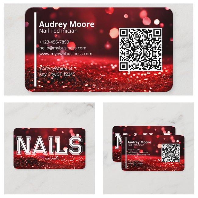 QR Code Modern Red Glitter Professional Nail Tech