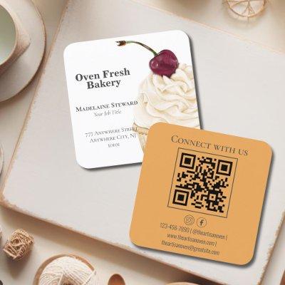 QR Code Orange White  Cupcake Bakery Square