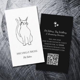 QR code Pet Sitter Cute Winking Cat Black White