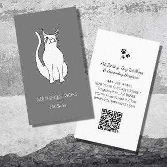 QR code Pet Sitter Cute Winking Cat Gray