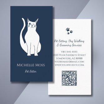 QR code Pet Sitter Cute Winking Cat Navy Blue