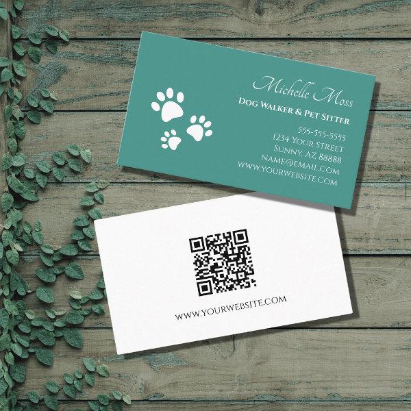 QR code Pet Sitter Paw Prints Teal Green