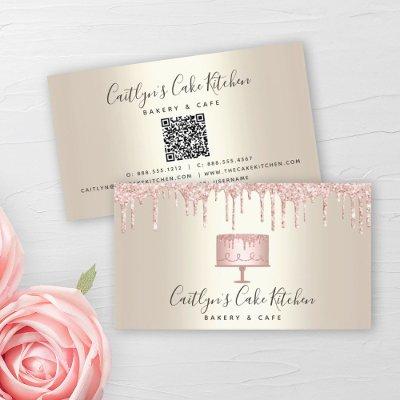 QR Code Pink Cake Bakery Dessert Glitter Drip Gold