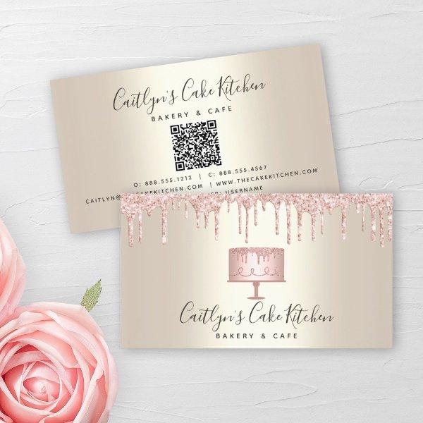 QR Code Pink Cake Bakery Dessert Glitter Drip Gold