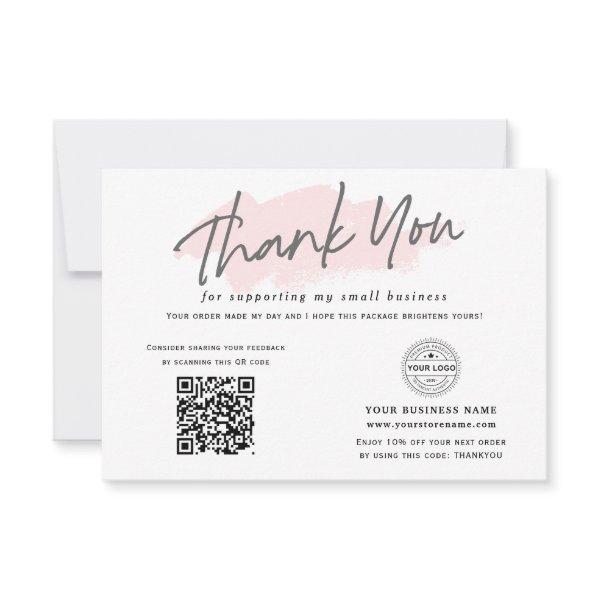 QR code pink modern appreciation small business Thank You Card