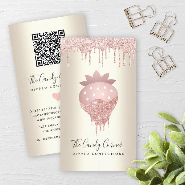 QR Code Pink Strawberry Glitter Confection Gold