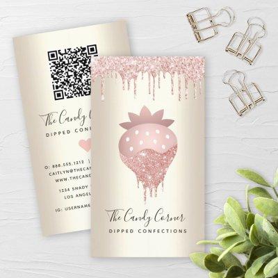 QR Code Pink Strawberry Glitter Confection Gold