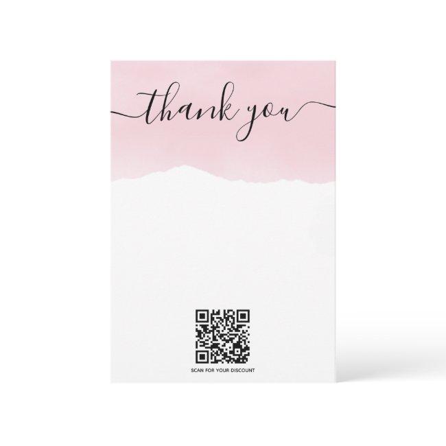 QR code pink watercolor thank you insert card