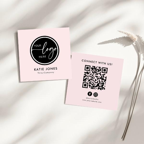 QR Code Pink White Custom Logo Connect with Us Square