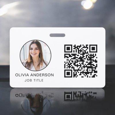 QR Code Professional Photo White  Badge