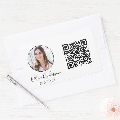 QR Code Professional Photo White  Rec Rectangular Sticker