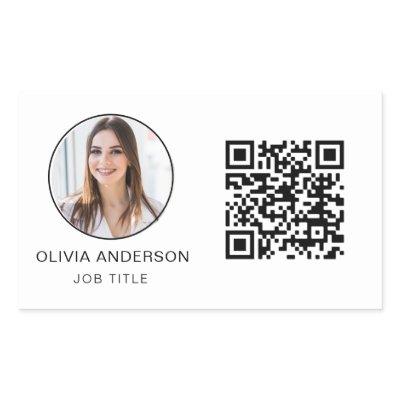 QR Code Professional Photo White  Rectangular Sticker