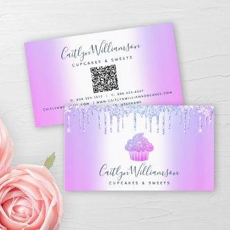 QR Code Purple Cupcake Bakery Pastry Glitter Drips