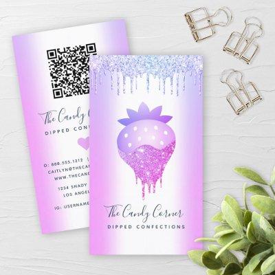 QR Code Purple Strawberry Glitter Drips Confection