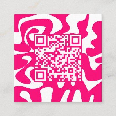 QR Code Retro Hot Pink and White Squiggles Hello Square
