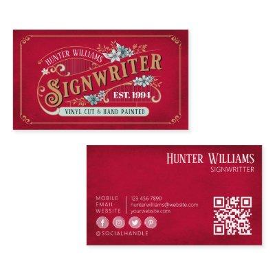 QR Code Signs & Displays Red Vintage Signwriter