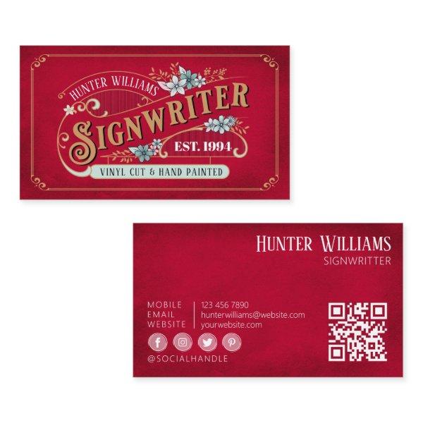 QR Code Signs & Displays Red Vintage Signwriter