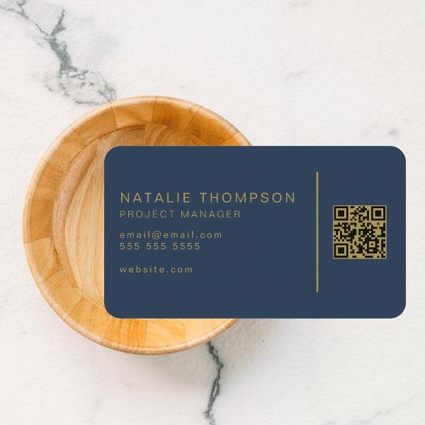 QR Code Simple Elegant Classy Navy Blue and Gold