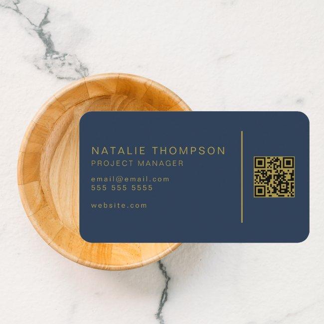 QR Code Simple Elegant Classy Navy Blue and Gold