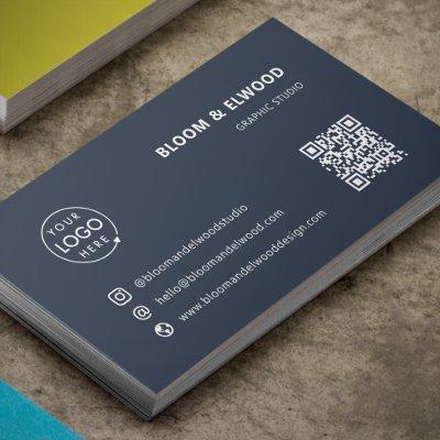 QR Code Simple Modern Minimal Navy Blue Logo