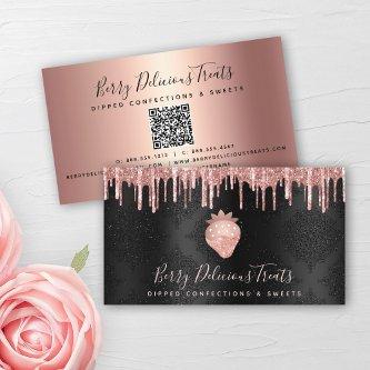 QR Code Strawberry Rose Gold Drip Confection Black