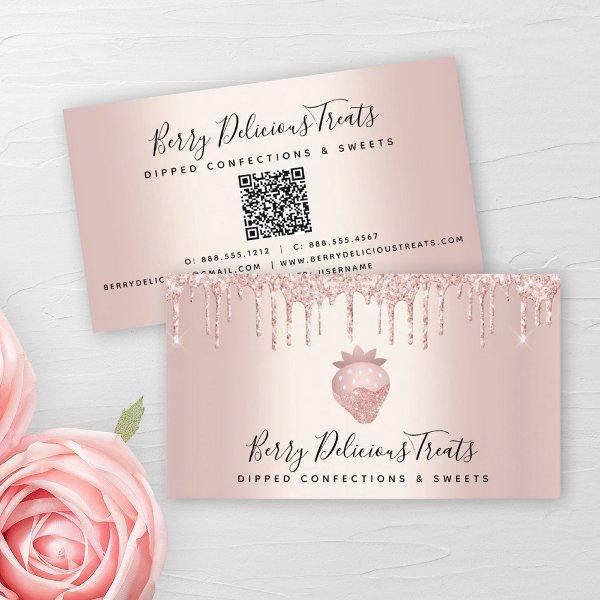 QR Code Strawberry Rose Gold Drips Confection Chef