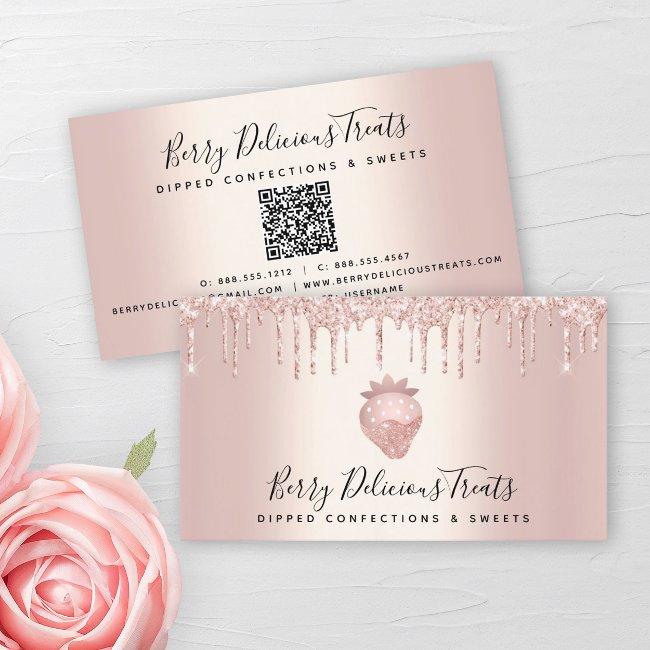 QR Code Strawberry Rose Gold Drips Confection Chef