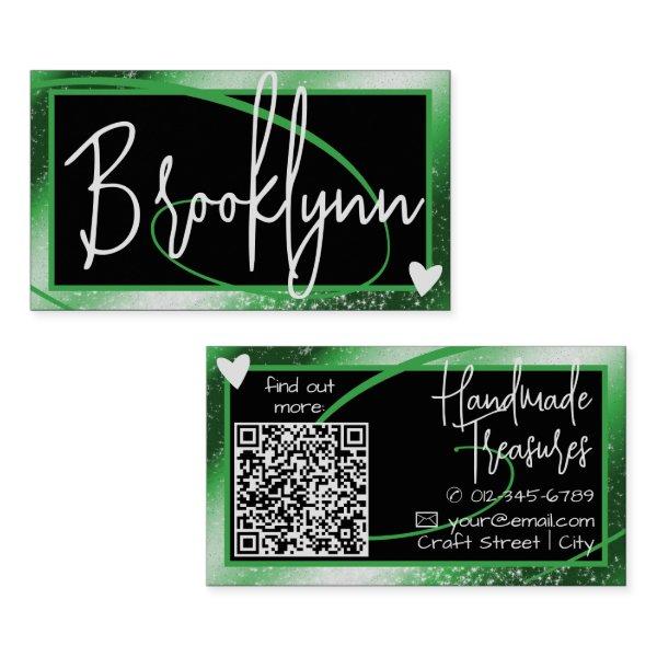 QR Code Template Stylish Forest Green Frame Heart