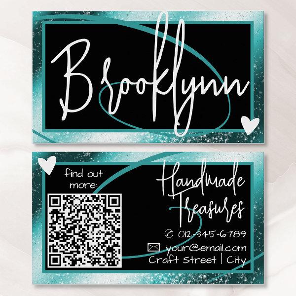 QR Code Template Stylish Teal Aqua Frame Heart