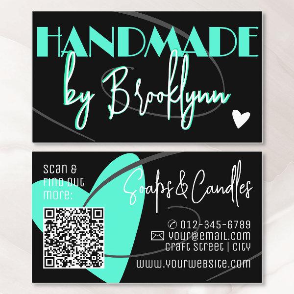 QR Code Template Stylish Teal Handmade Love Heart