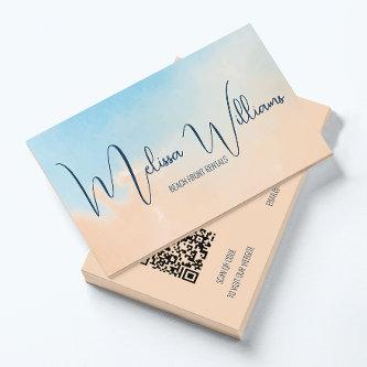 QR Code | Terracotta Blue Watercolor Background