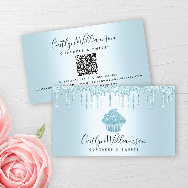 QR Code Turquoise Cupcake Drips Bakery Pastry Chef