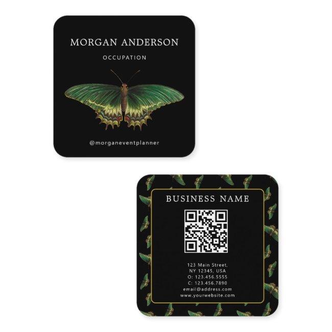 QR Code Vintage Butterfly Black Square