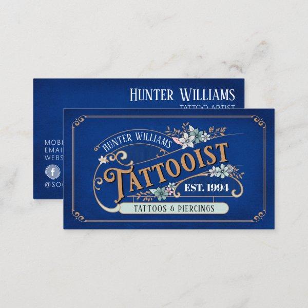 QR Code Vintage Tattoo Artist Blue Professional