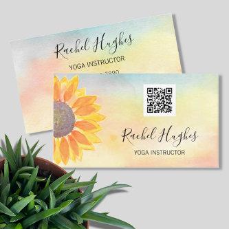 QR Code Yoga Instructor Sunflower Watercolor