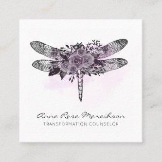 *~* QR LOGO Floral Watercolor GRAY Dragonfly Square